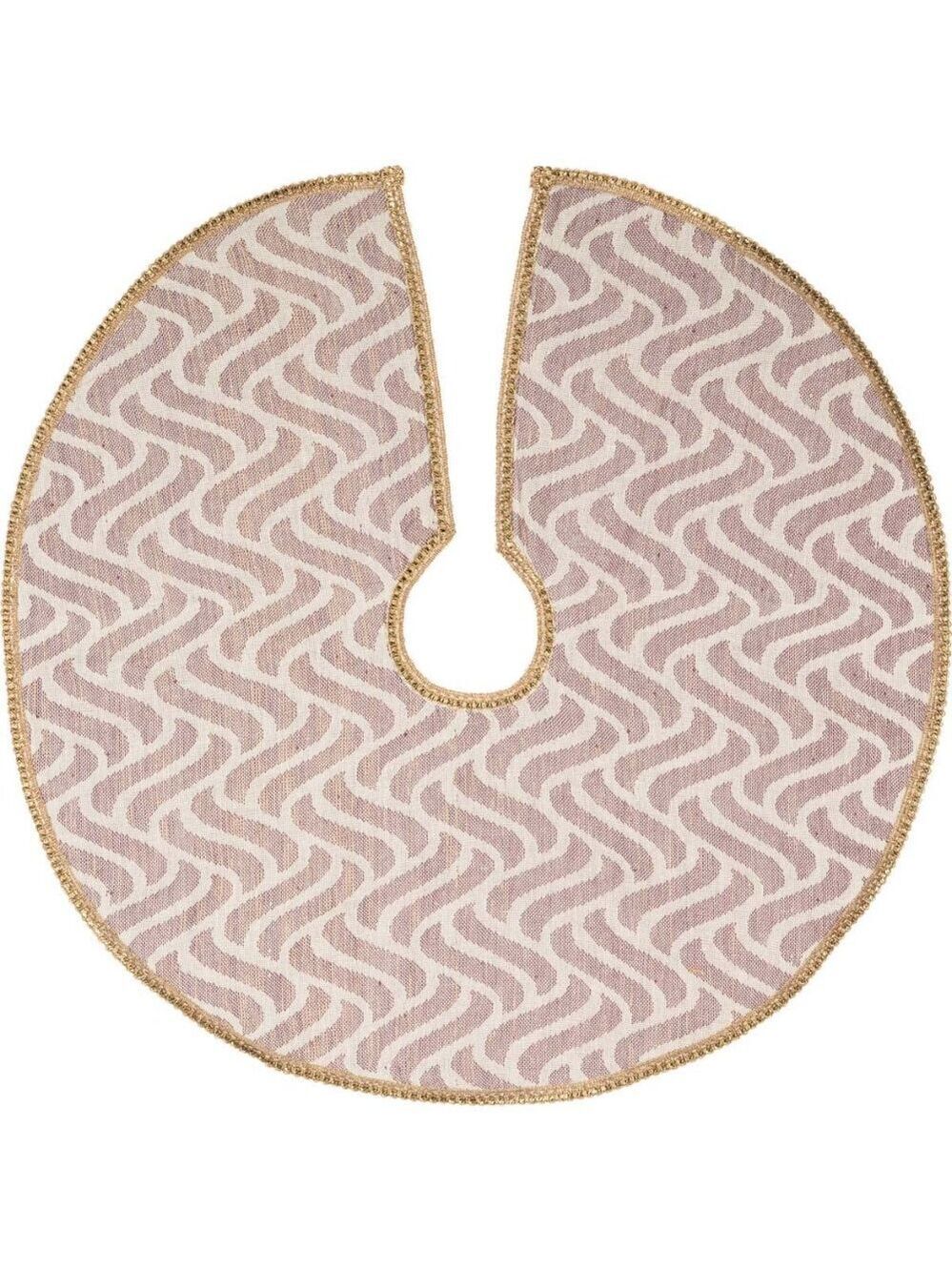 VHC Brands Magdalene 48” Christmas Tree Skirt – Rose Gold & White with Gold Trim